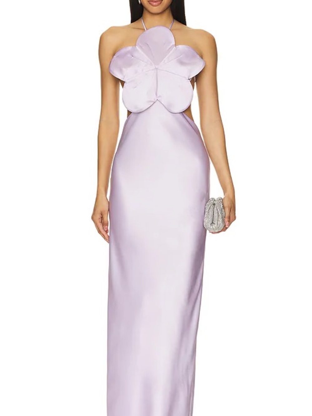 Lovers + Friends Lilac Satin Halter Maxi with Flower Bodice